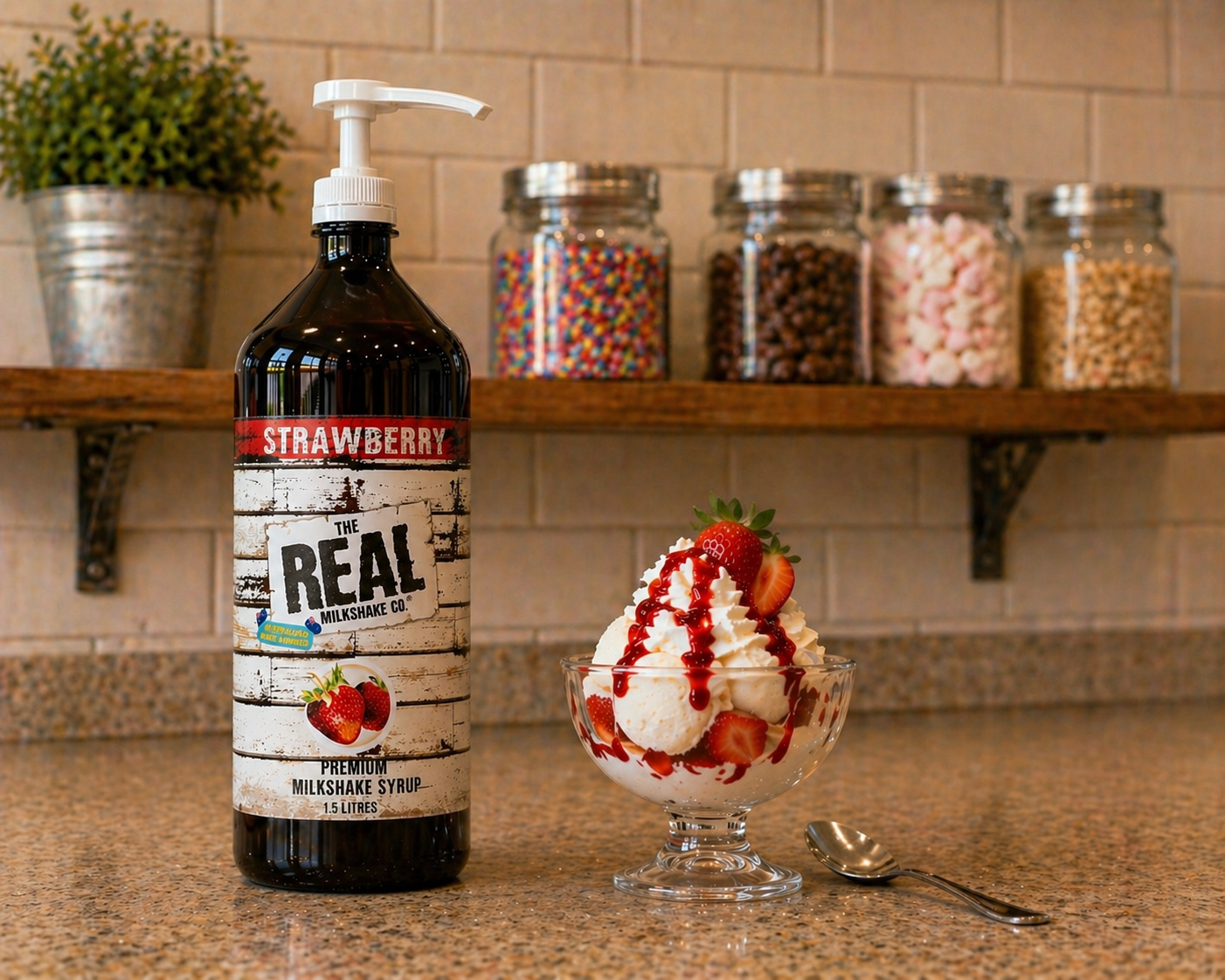 Caramel bottle with milkshake