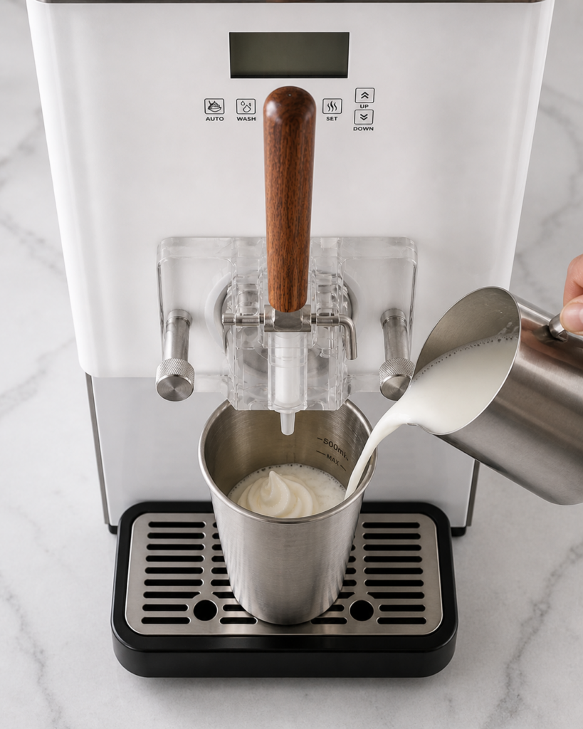 Add milk to cup